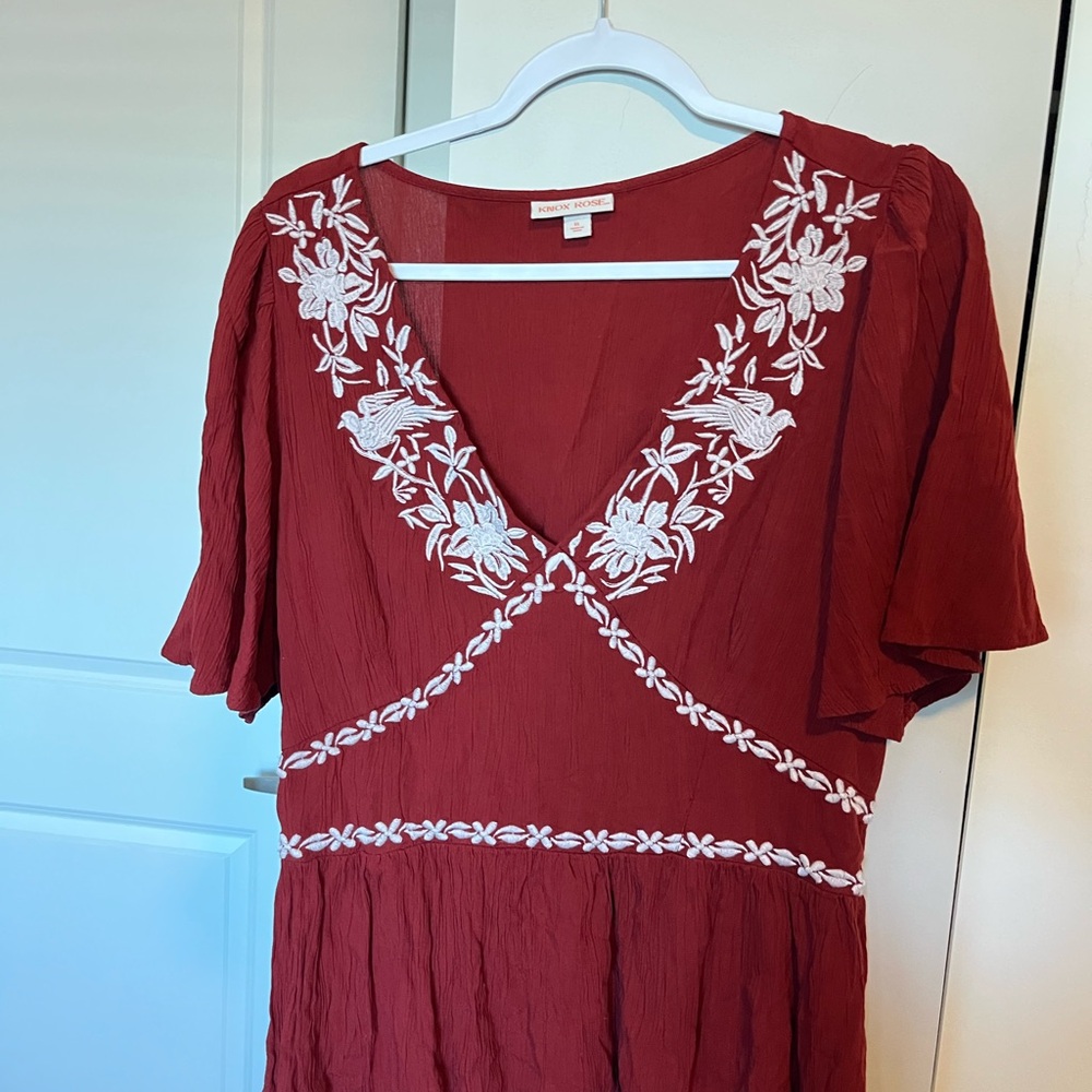 Knox Rose Red Blouse with White Embroidery